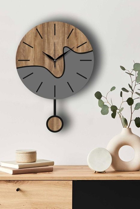 Wallity Reloj de Pared Decorativo Nogal y Gris